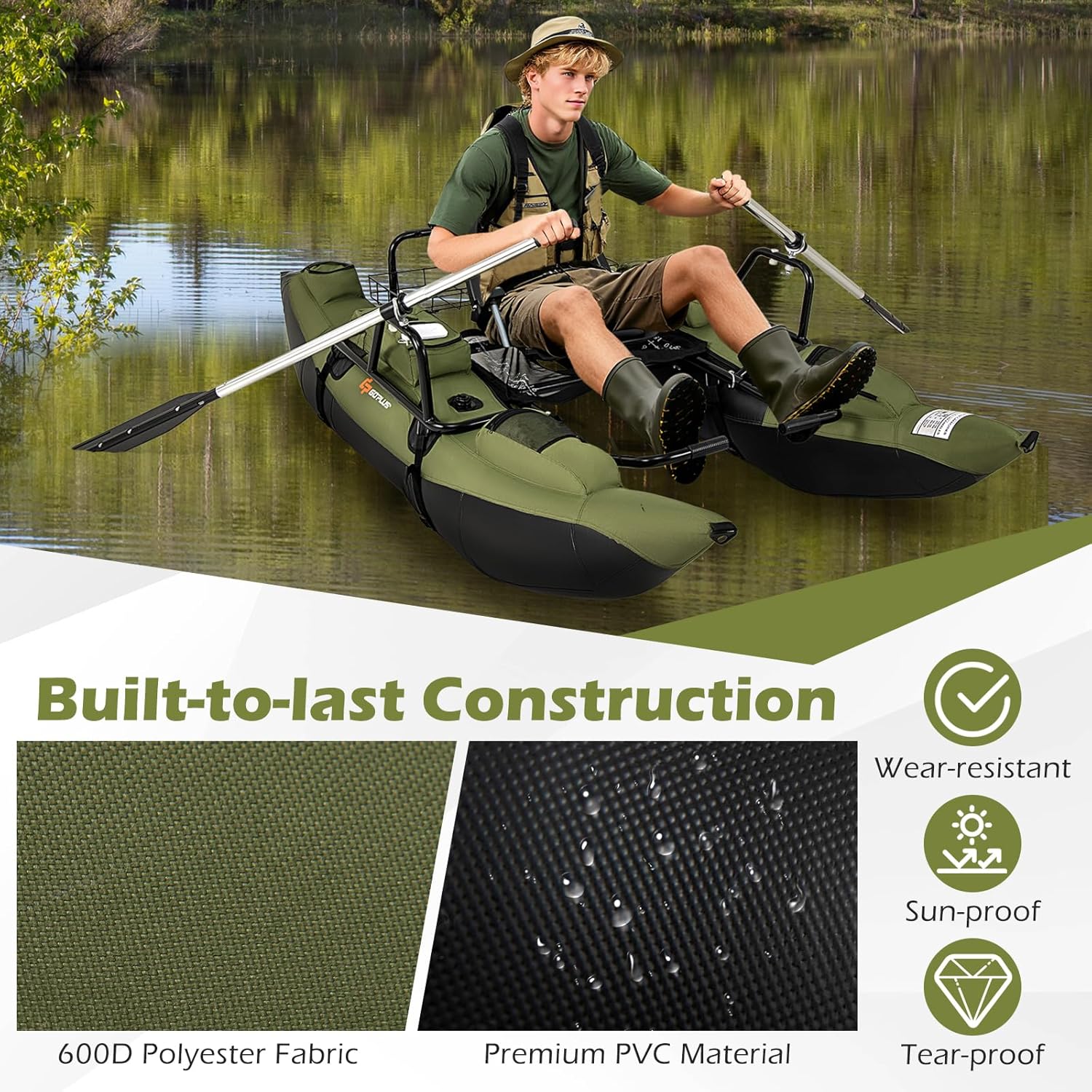 Adult Inflatable Belly Boat wi - Fishing Boat Paddle review and price